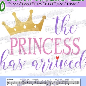 La princesa ha llegado SVG / Clipart de baby shower de niña / Corona SVG / Archivos digitales para fiesta de recién nacidos / Archivo de corte de descarga instantánea
