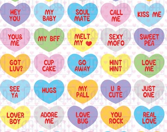 Buy 3 Get 50% ,Valentine's hearts SVG, 72 Conversation Candy Hearts SVG, Valentines hearts bundle SVG, Valentine's cutting files