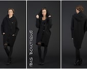 Black oversize wool woman cardigan , long stylish maxi cardigan, plus large sizes, elegant warm overcoat loose coat, large hood