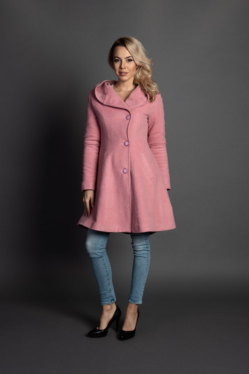 Pink womens winter wool coat plus sizes / large sizes Etsy