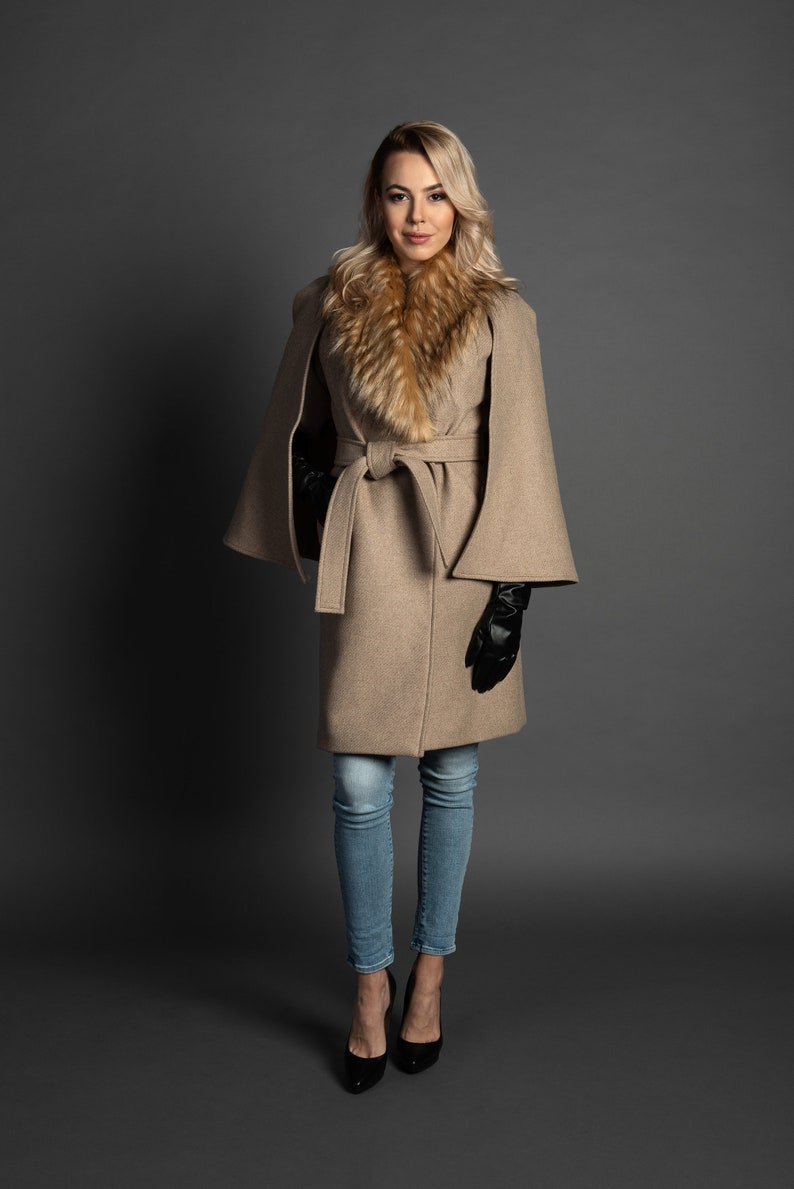 Capa de mujer de invierno beige elegante abrigo de lana más Etsy