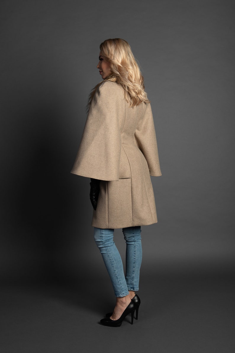 Capa de mujer de invierno beige elegante abrigo de lana más Etsy