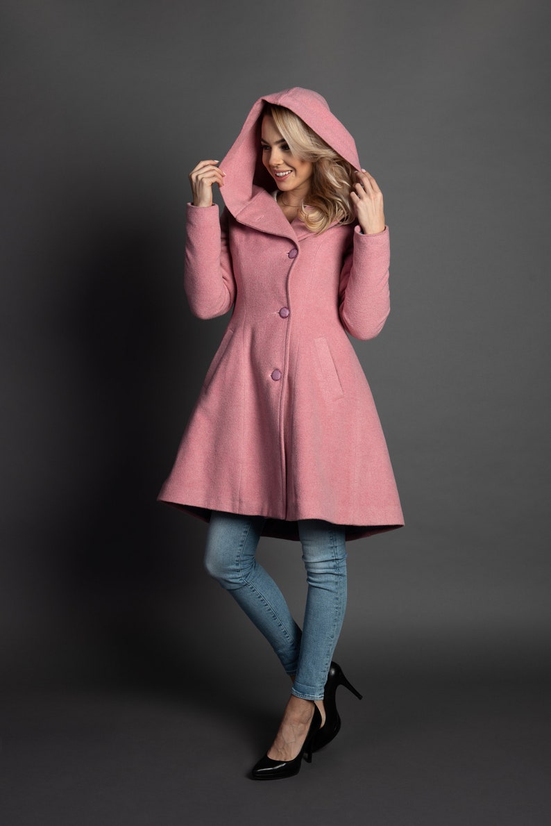 Pink womens winter wool coat plus sizes / large sizes Etsy