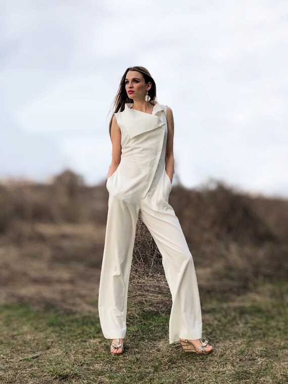 Elegante mono blanco mujer sexy mono sin mangas además de Etsy