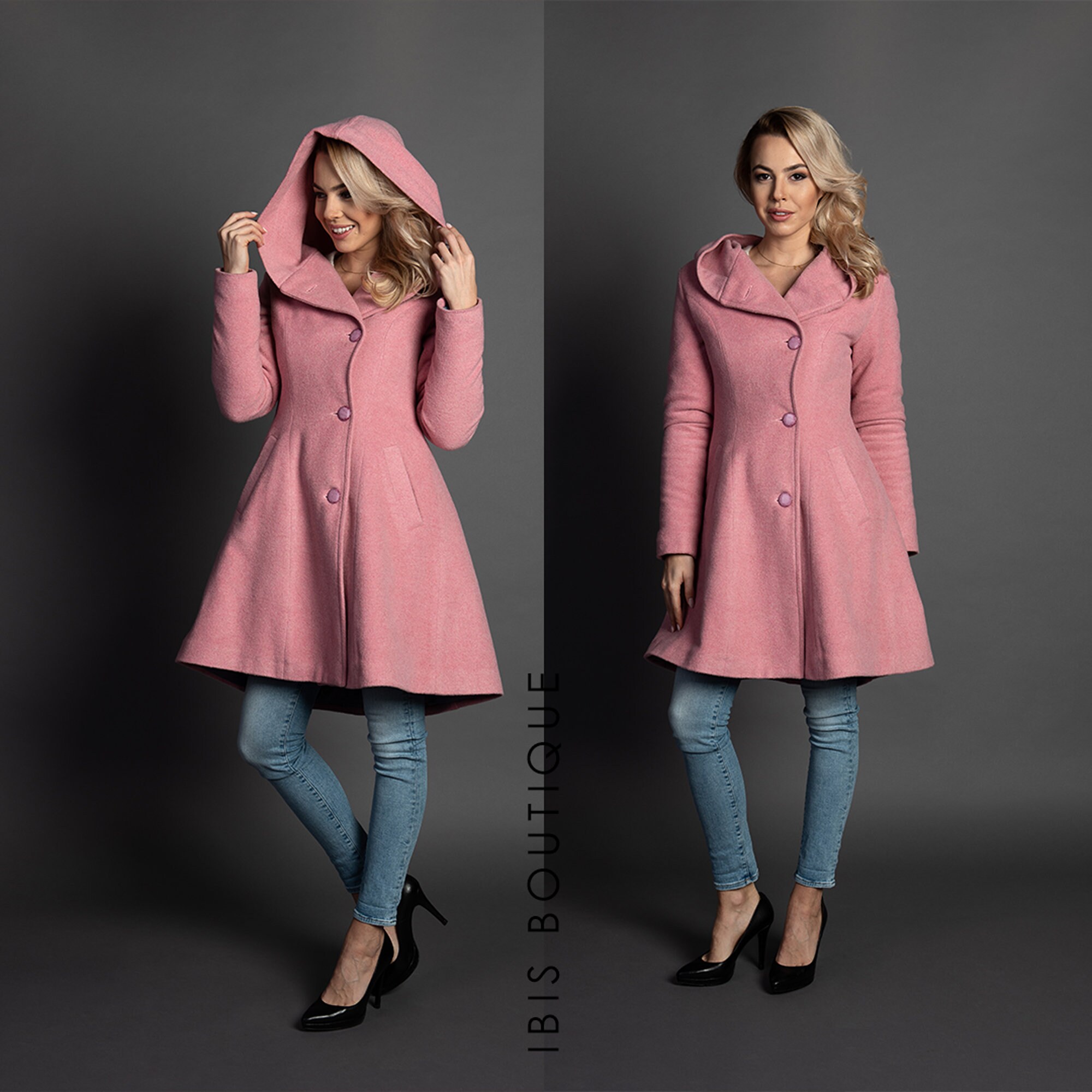Pink womens winter wool coat plus sizes / large sizes Etsy