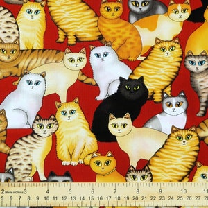 Cats 100% Cotton Quilting Fabric - Black, White, Brown & Tan Cats - Animal Fabric - Crafts, Quilts, Apparel, Decor Fabric by the Yard 1YD