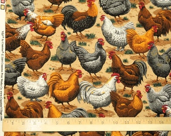 VIP Cranston 100% Cotton Quilt Fabric - Home to Roost - Chickens, Hens, Roosters - Farmhouse Kitchen Decor, Apparel, Vintage Craft Fabric