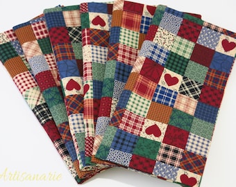 Americana Dinner Napkins - Country Napkins - Vintage Patchwork Napkins - Rustic, Farmhouse Table Decor - Reusable Cloth Napkins - Set of 6