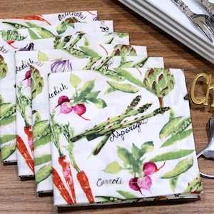 Vegetables Cloth Cocktail Napkins - Fresh Veggies - Garden Lover&#39;s Gift, Farmers Market Decor, Lunch, Small Napkins - Cotton Fabric Set of 6