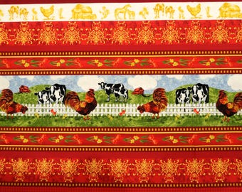Farmhouse Cotton Quilt Fabric: Spring on the Farm - Farmstead, Chickens, Roosters, Cows Decor (1 Yard)