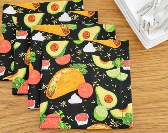 Tacos Cloth Cocktail Napkins - Taco Tuesday, Avocado, Lime, Tomato - Fiesta Party Decor - Small Napkin, Tea, Appetizer, Cotton Fabric 6