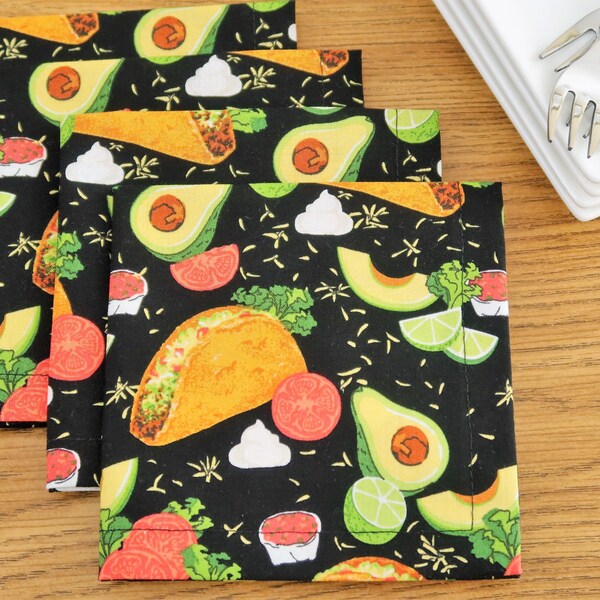 Tacos Cloth Cocktail Napkins - Taco Tuesday, Avocado, Lime, Tomato - Fiesta Party Decor - Small Napkin, Tea, Appetizer, Cotton Fabric 6