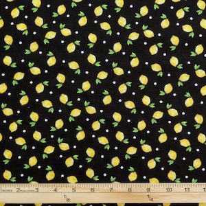 Lemons 100% Cotton Fabric - Mini Lemons & Polka Dots - Food Fabric - Lemon Fruit Theme - Quilting Craft Apparel Decor Fabric by the Yard