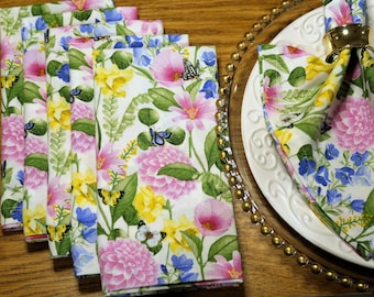 Wildflower Cloth Dinner Napkins: Pink Blue Spring Floral Botanical Table Decor, Set of 6