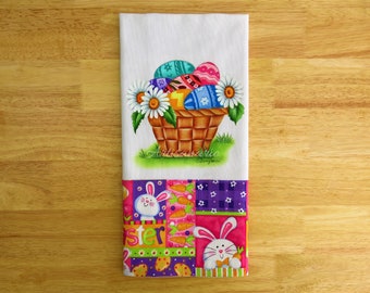 Easter Kitchen Towel - Easter Eggs Tea Towel - Easter Bunny, Spring Kitchen Decor - Decorative Hand Towel - Easter Gift - Hand Painted