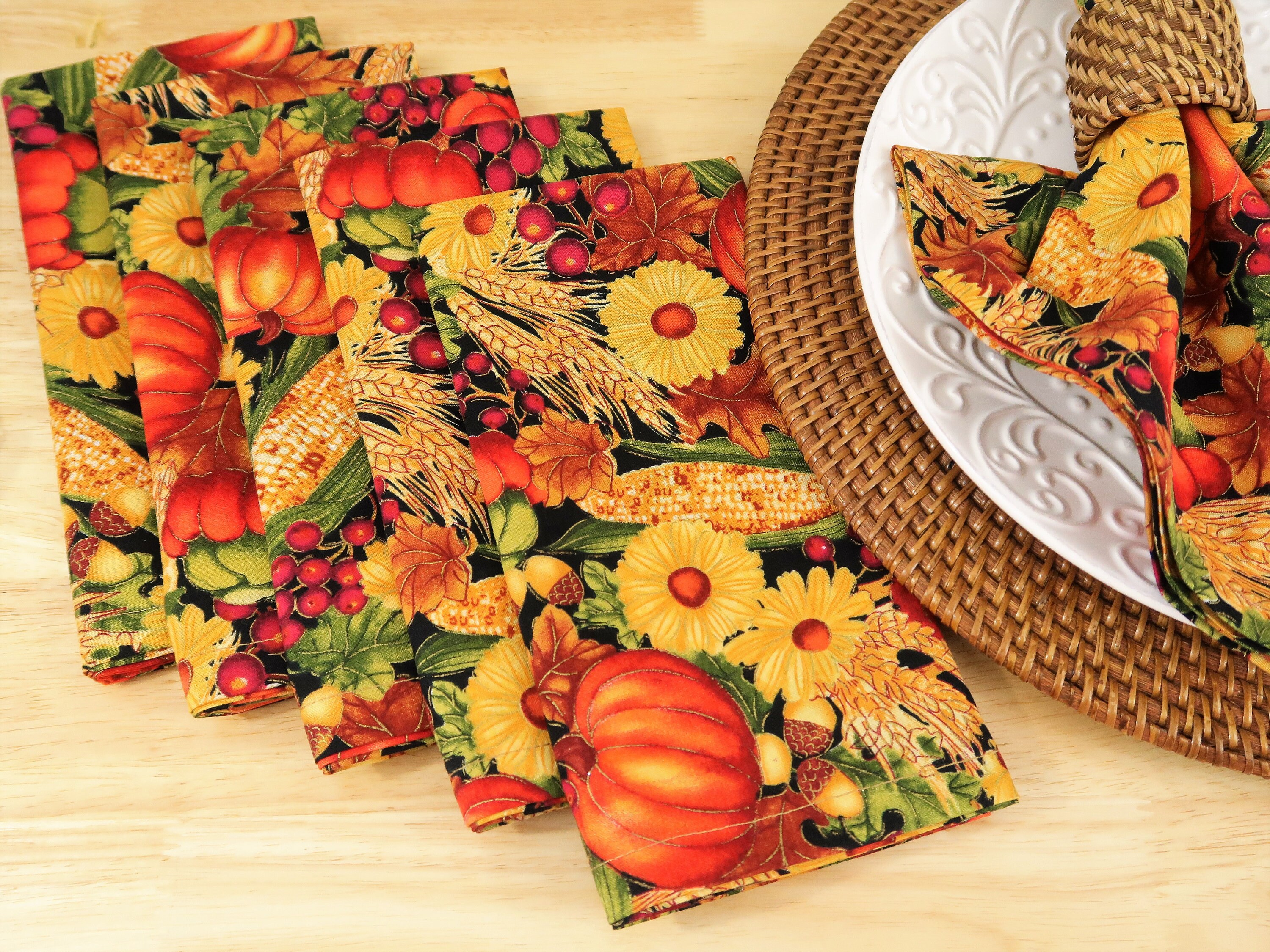 Fall Harvest Cloth Dinner Napkins Autum Leaves Fabric | Etsy
