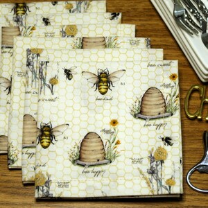 Bees Cloth Lunch Napkins - Honey Bees, Beehive Floral, Honeybee Spring Garden Table Decor, Cocktail Small Napkins - Cotton Fabric Set of 4,6