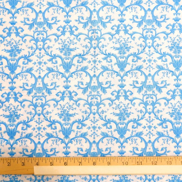 Robert Kaufman 100% Cotton Quilt Fabric - Beckford Terrace in Sky Blue - Floral Swirls Elegant Home Decor, Apparel, Craft Fabric by the Yard