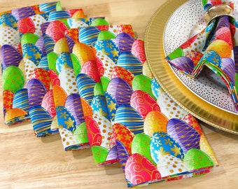 Easter Eggs Cloth Dinner Napkins - Easter Table Decor - Large Colorful Easter Eggs - Easter Table Linens - Cotton Fabric Napkins Set of 6