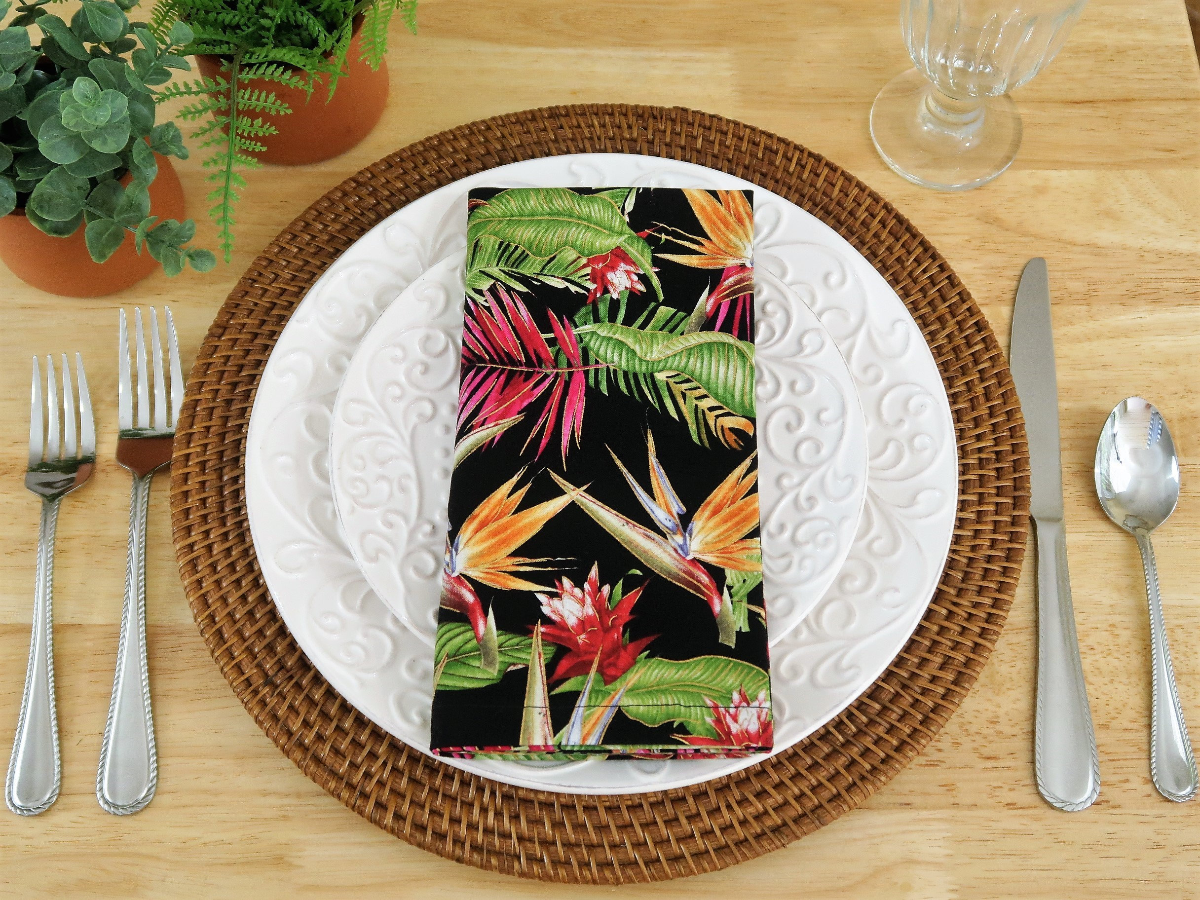 Tropical Flowers Cloth Dinner Napkins Bird of Paradise & Etsy