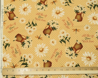 VIP Cranston 100% Cotton Quilt Fabric - All Things Grow with Love - Daisies & Dragonflies Floral Home Decor, Apparel, Vintage Craft Fabric