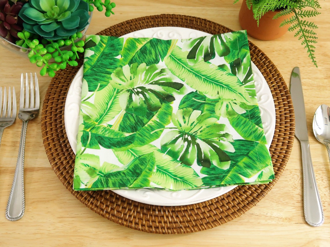 Tropical Leaves Cloth Dinner Napkins Palm Leaves Napkins | Etsy
