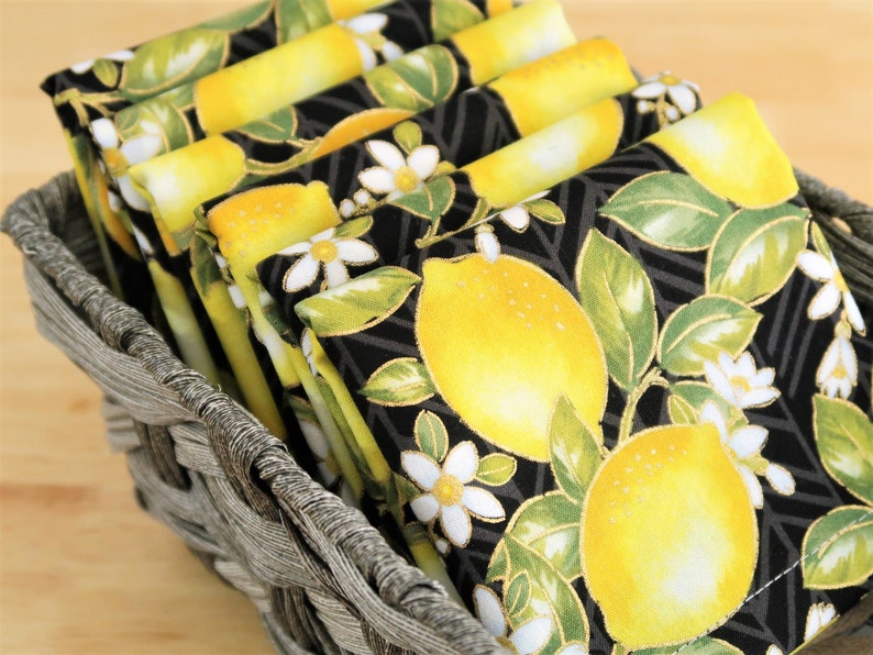 Lemons Cloth Dinner Napkins Lemons on Black Napkins Meyer Etsy