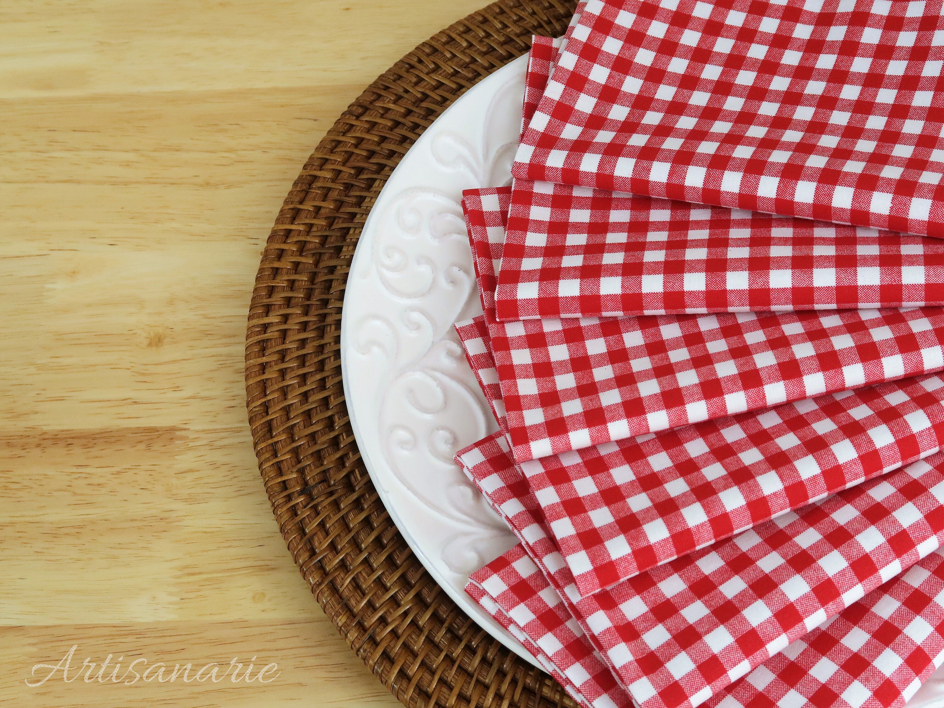 Red White Gingham Cloth Dinner Napkins Red White Check Table Etsy