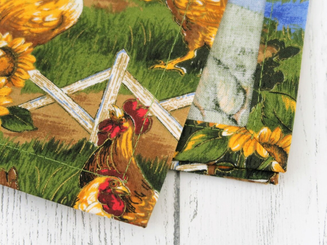 Farm Scene Cloth Dinner Napkins Roosters Sunflowers Etsy