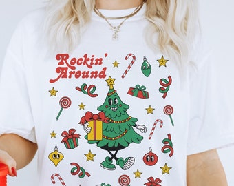 Rocking Around The Christmas Tree Shirt, Comfort Colors Shirt, Retro Christmas, Groovy Christmas, Trendy Christmas, Holiday Shirt, Xmas Gift