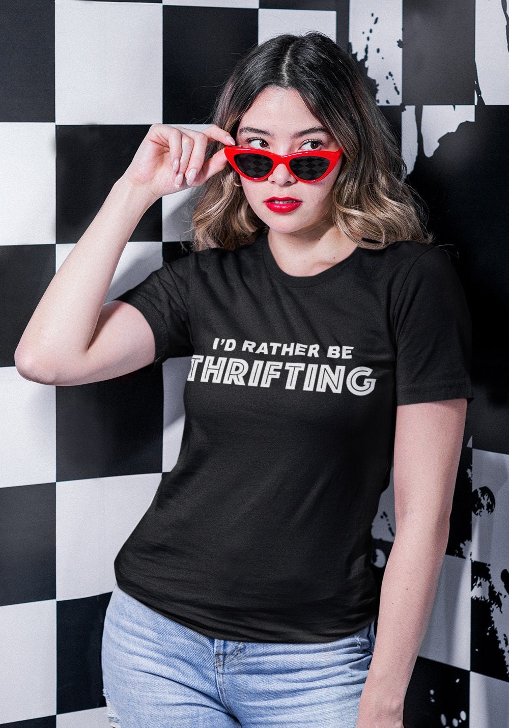 I'd Rather Be Thrifting Tee, thrifting tshirt, retro style t-shirt, women's graphic tees, vintage style t shirt, thrift lover, thrift shop