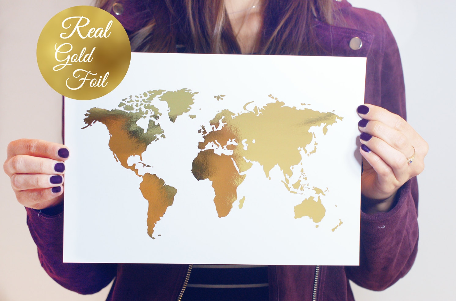 World Map Poster Real Gold Foil Map Print Gold Foil World  Etsy