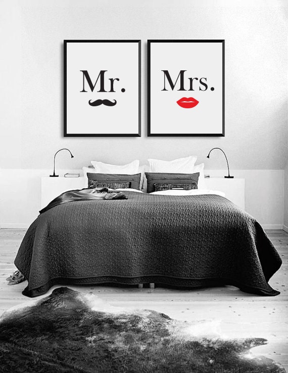 mr and mrs lips moustaches print, bedroom decor, wall art, wall decor,  minimal print, couple print, fashion print, set of 2 bedroom prints