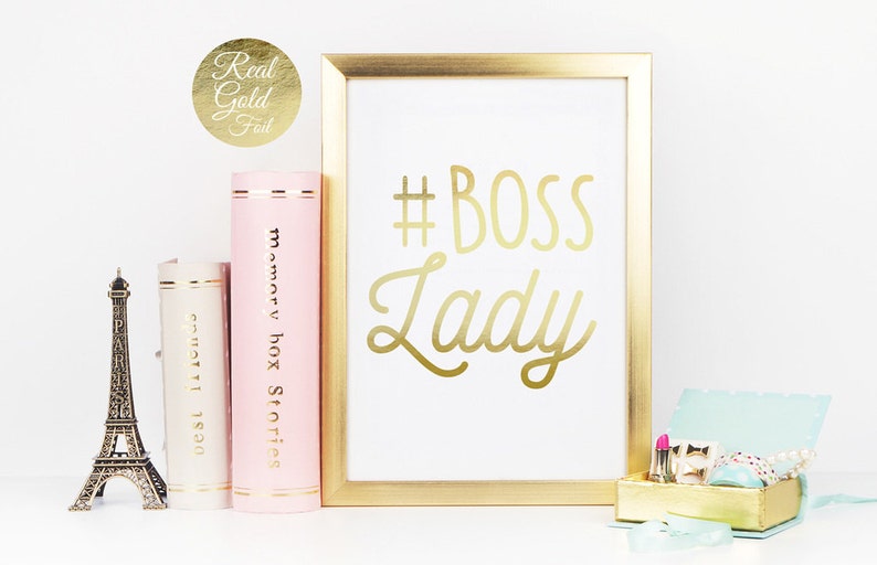 Office Poster Art Boss Babe Copper Foiled Print Boss Babe typography quote