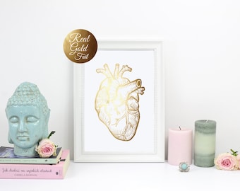 Gold Foil Anatomy Poster "Heart", Gold Foil Print, Anatomy Print, Wall Decor, Wall Art, Anatomy Wall Art, Home Decor, Heart Illustration.