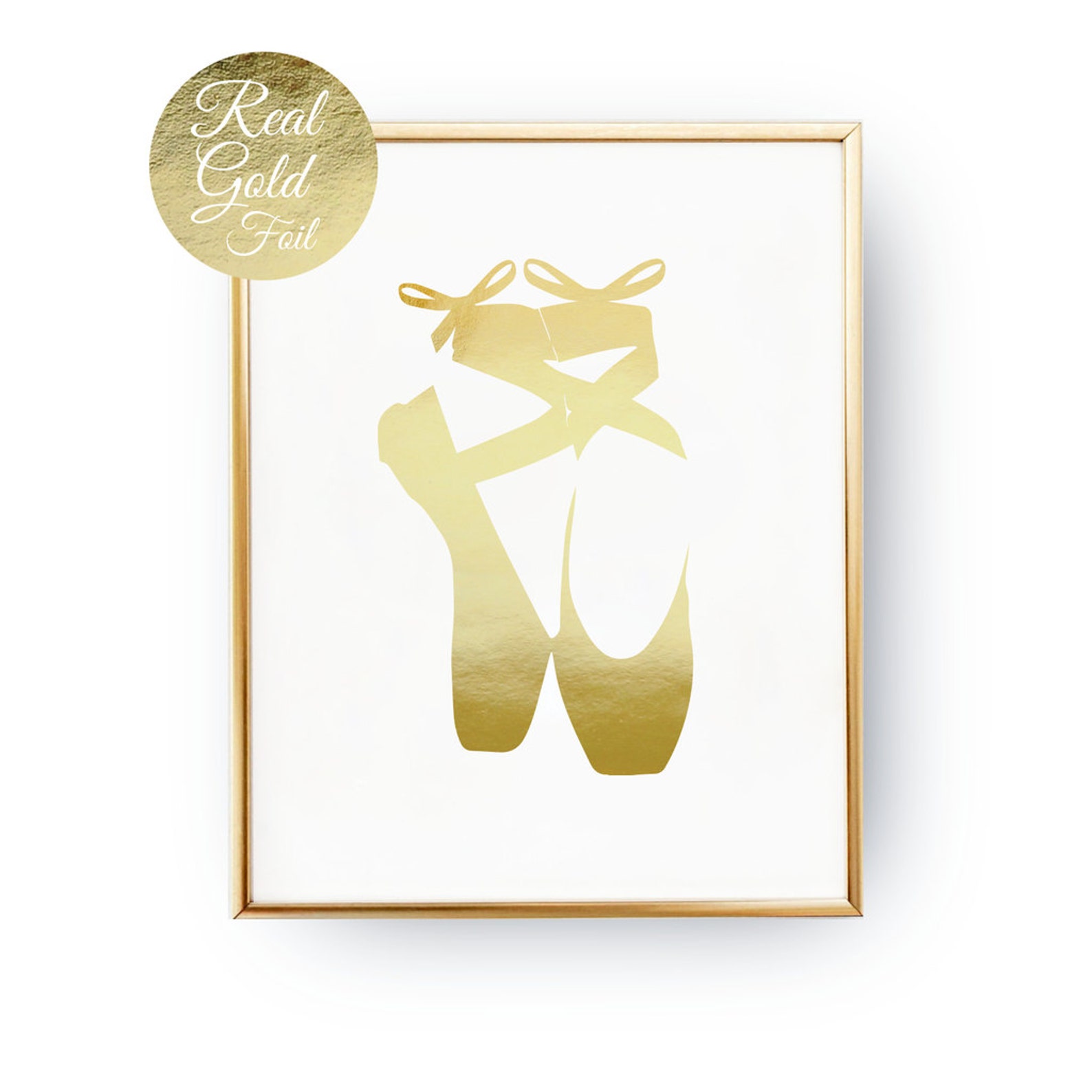ballet shoes print, real gold foil print, gold shoes print, ballet dancer, nursery decor, girls room decor, ballet wall art, bed