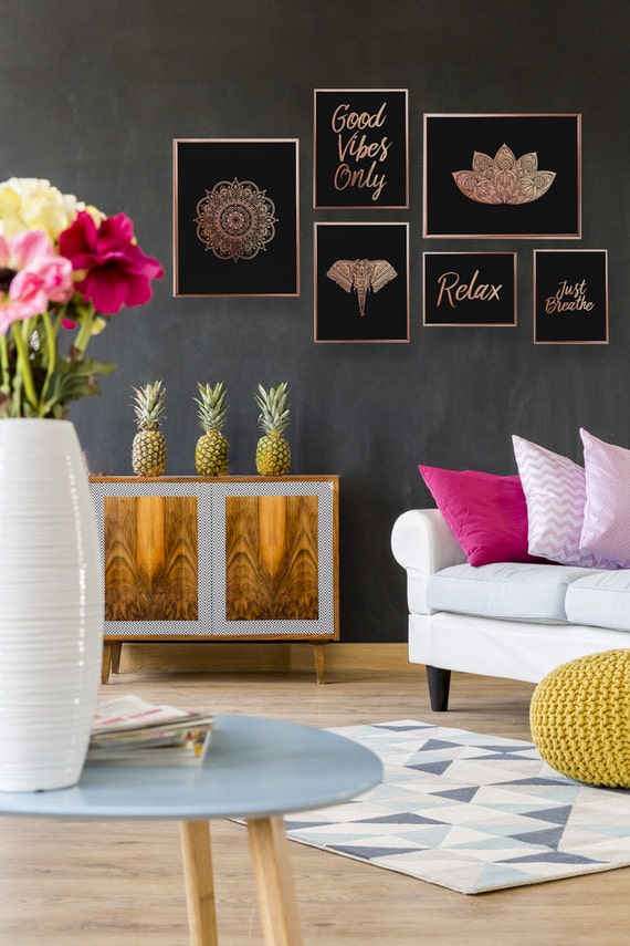 Set Of 6 Prints Hindu Decor Zen Prints Bedroom Decor Rose Gold Foil Print Minimal Art Feng Shui Wall Art Zen Set Prints Mandala Lotus