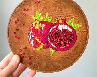 The Persephone: Hand-Embroidered Pomegranate Wall Hanging with Beaded Details
