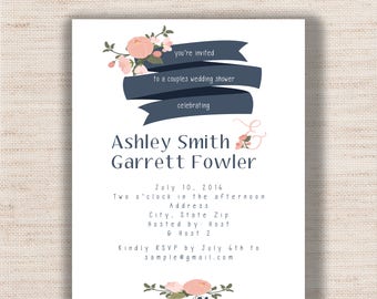 Floral Navy & Coral Couples Wedding Shower - PRINTABLE - Digital File