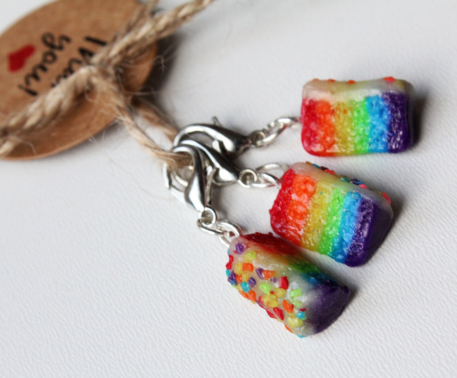 Set of 3 handmade polymer clay Stitch Markers Rainbow Etsy
