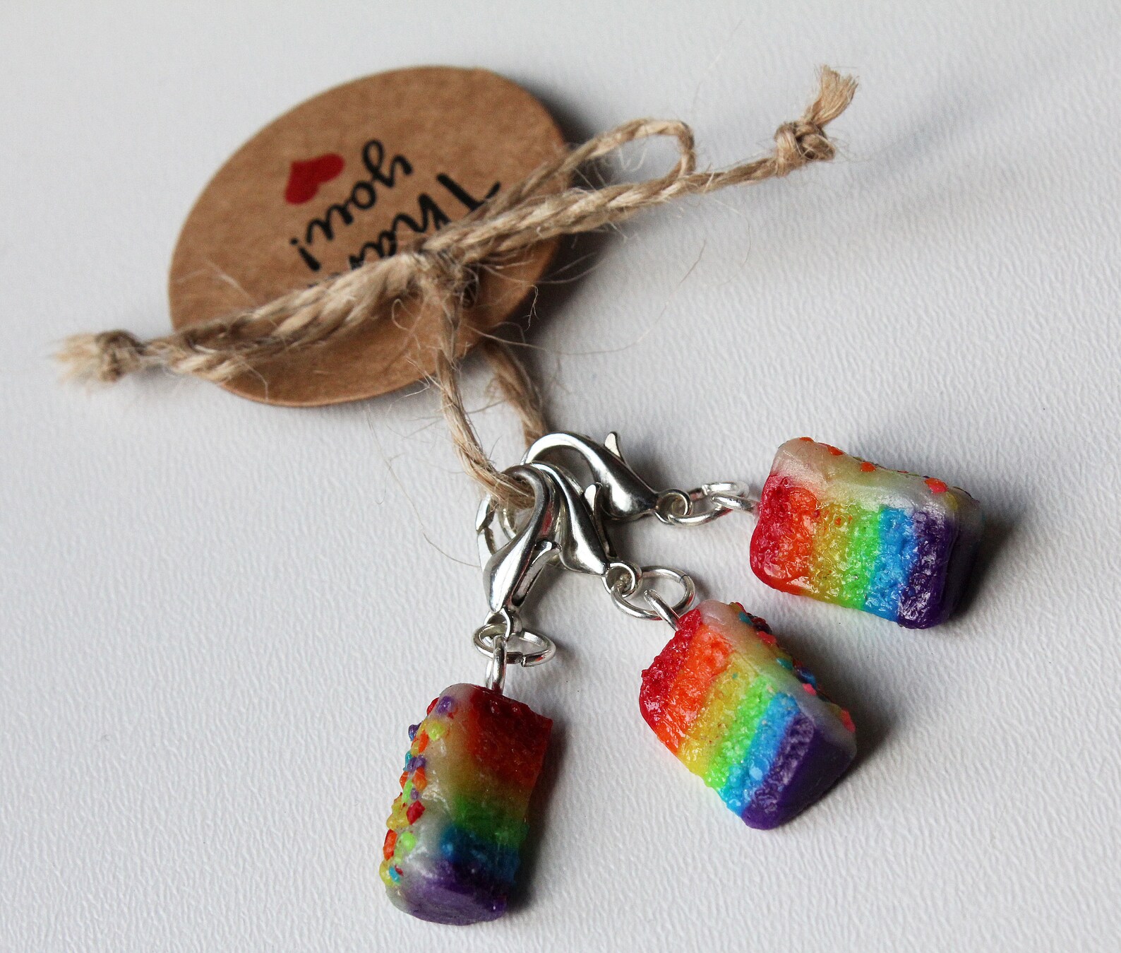 Set of 3 handmade polymer clay Stitch Markers Rainbow Etsy