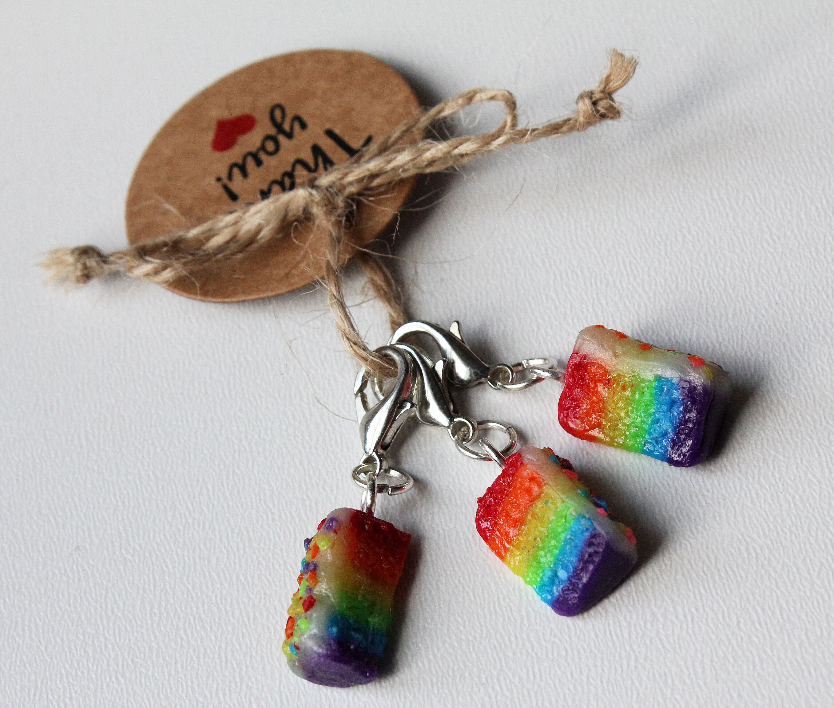 Set of 3 handmade polymer clay Stitch Markers Rainbow Etsy