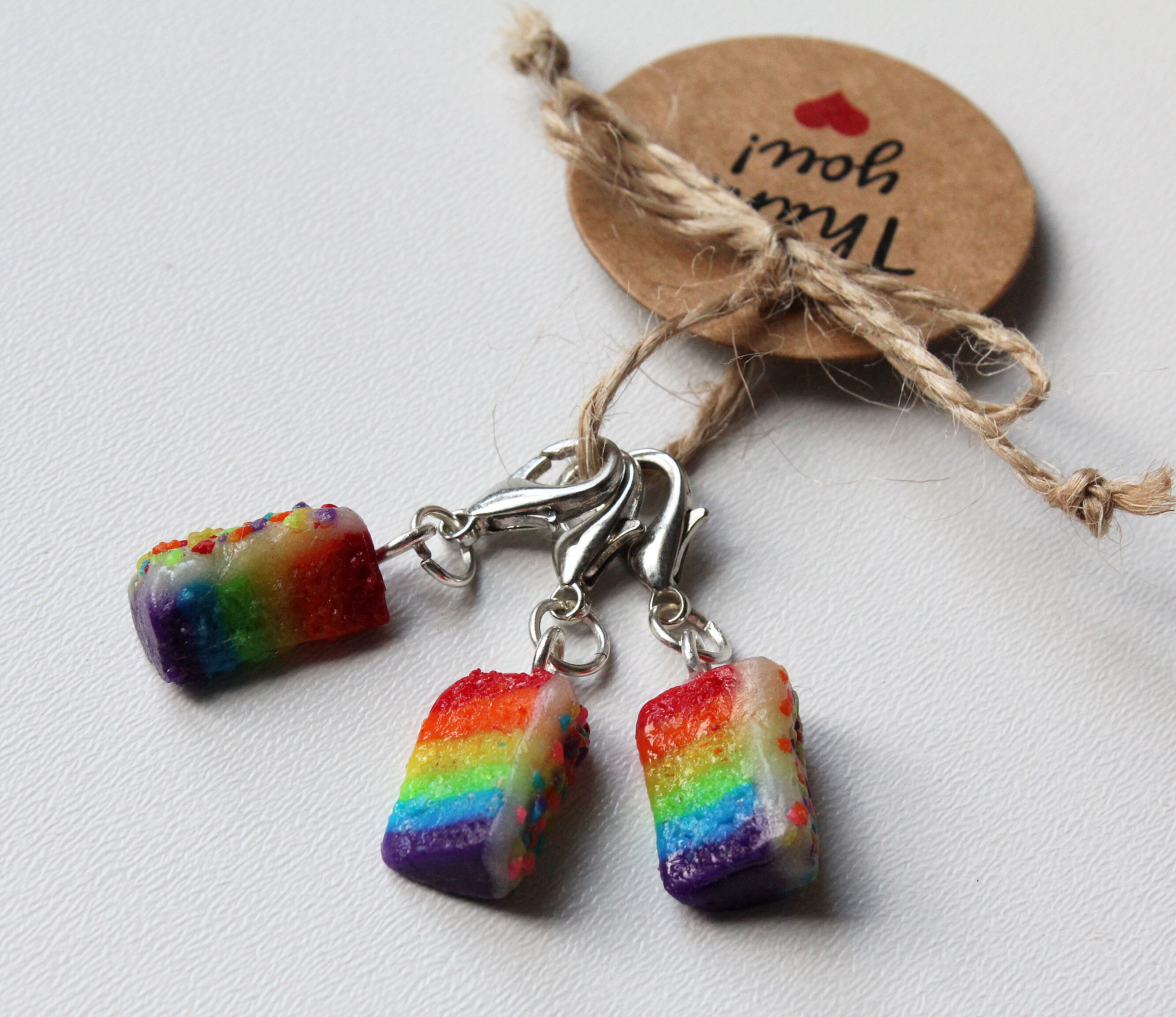 Set of 3 handmade polymer clay Stitch Markers Rainbow Etsy