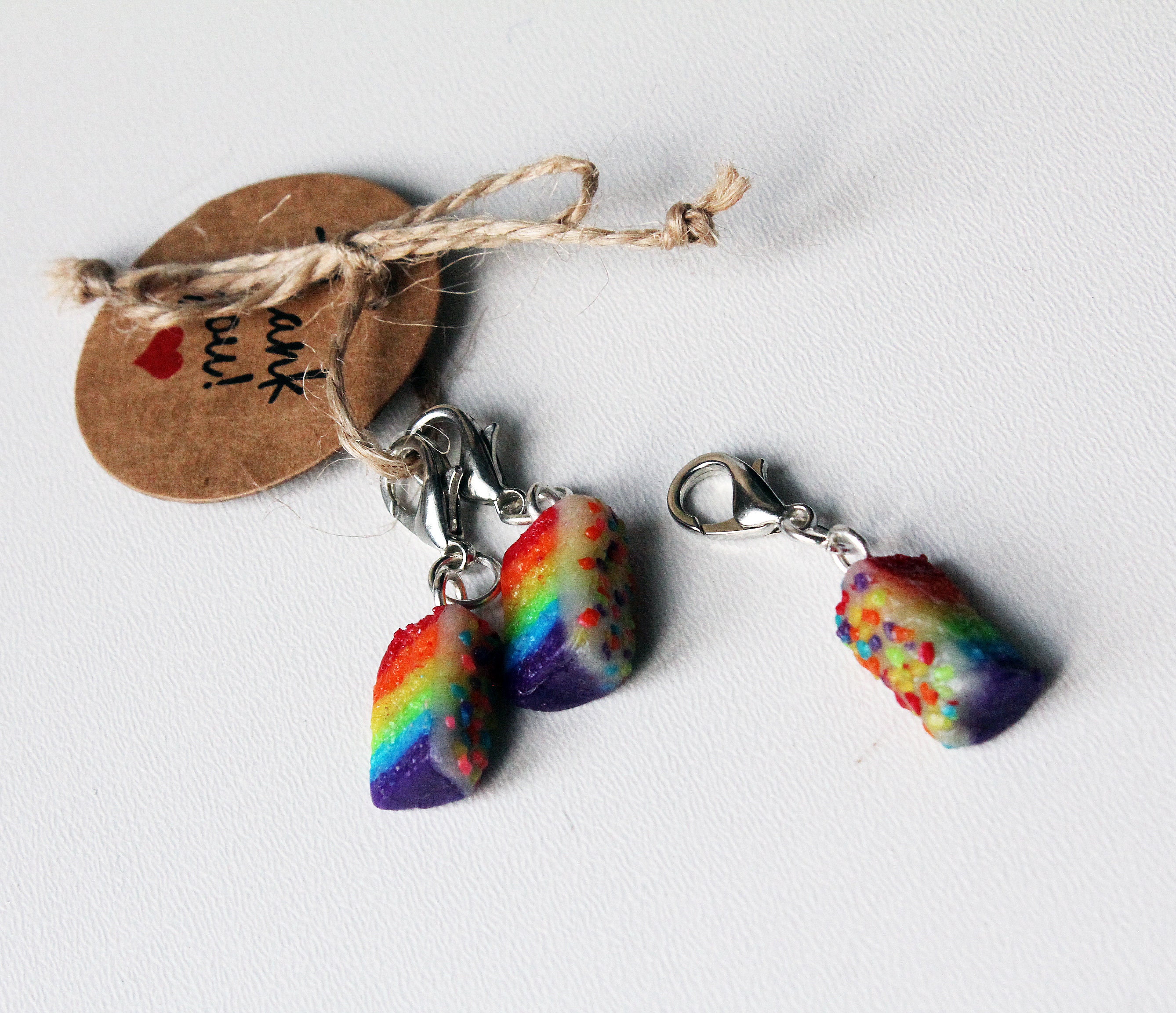 Set of 3 handmade polymer clay Stitch Markers Rainbow Etsy