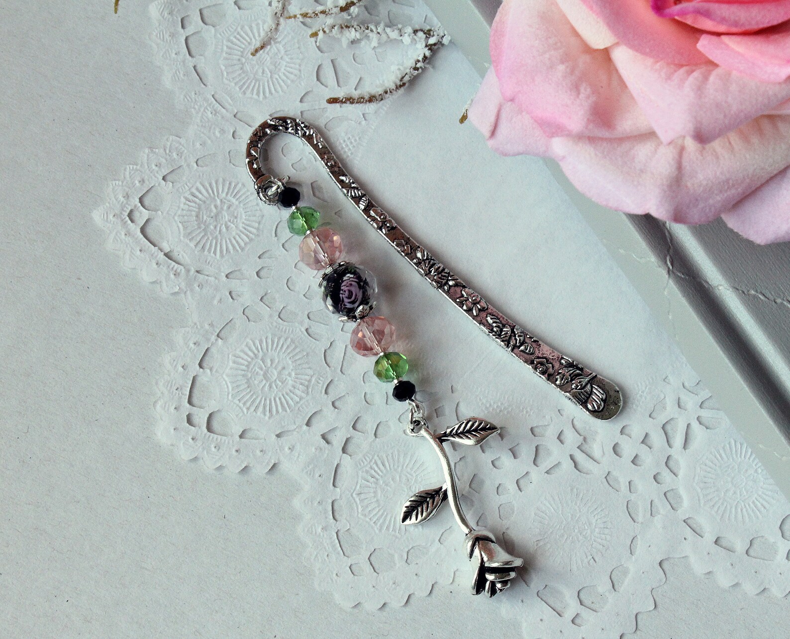 Beautiful Shepherd Hook Bookmark Rose in black Etsy