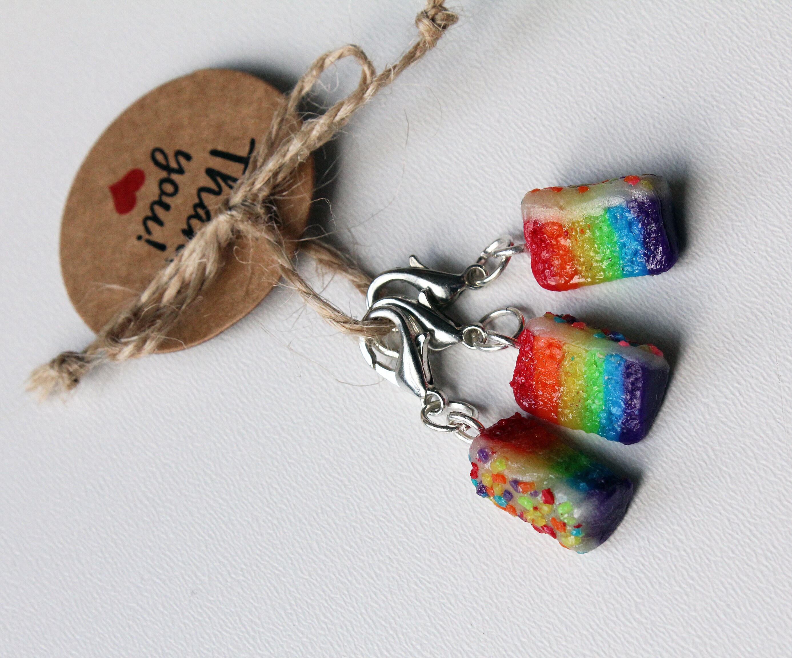 Set of 3 handmade polymer clay Stitch Markers Rainbow Etsy