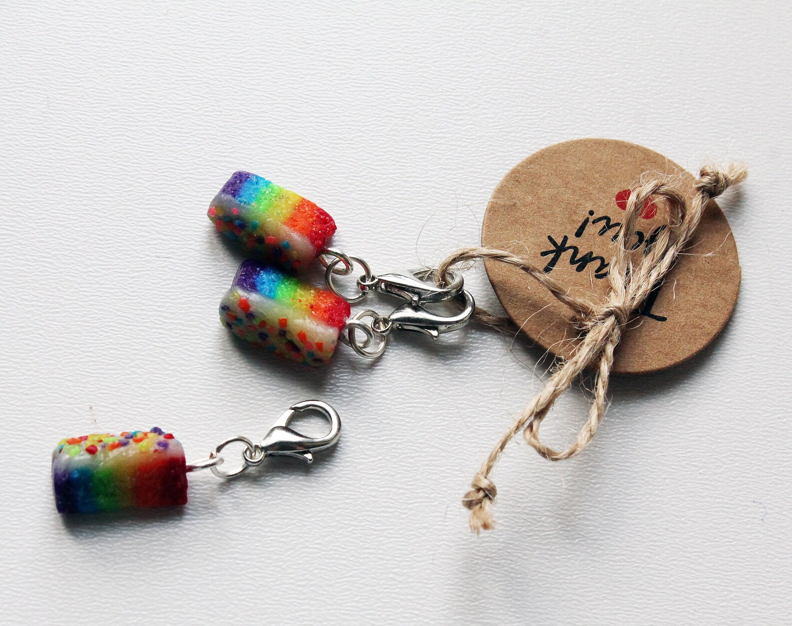 Set of 3 handmade polymer clay Stitch Markers Rainbow Etsy