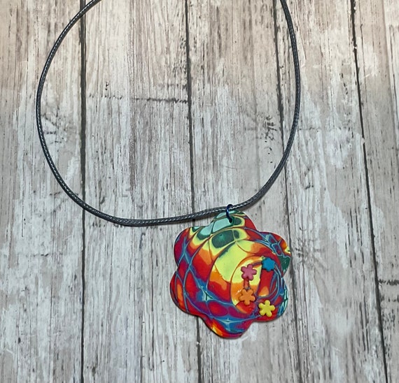 Summer Bright Polymer Clay Flower Pendant Necklace