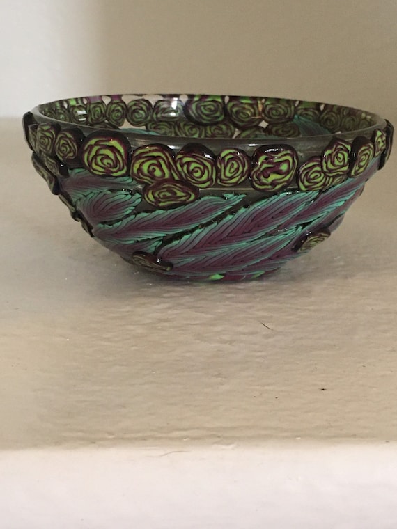 Decorated Glass Trinket Bowl with Polymer Clay
