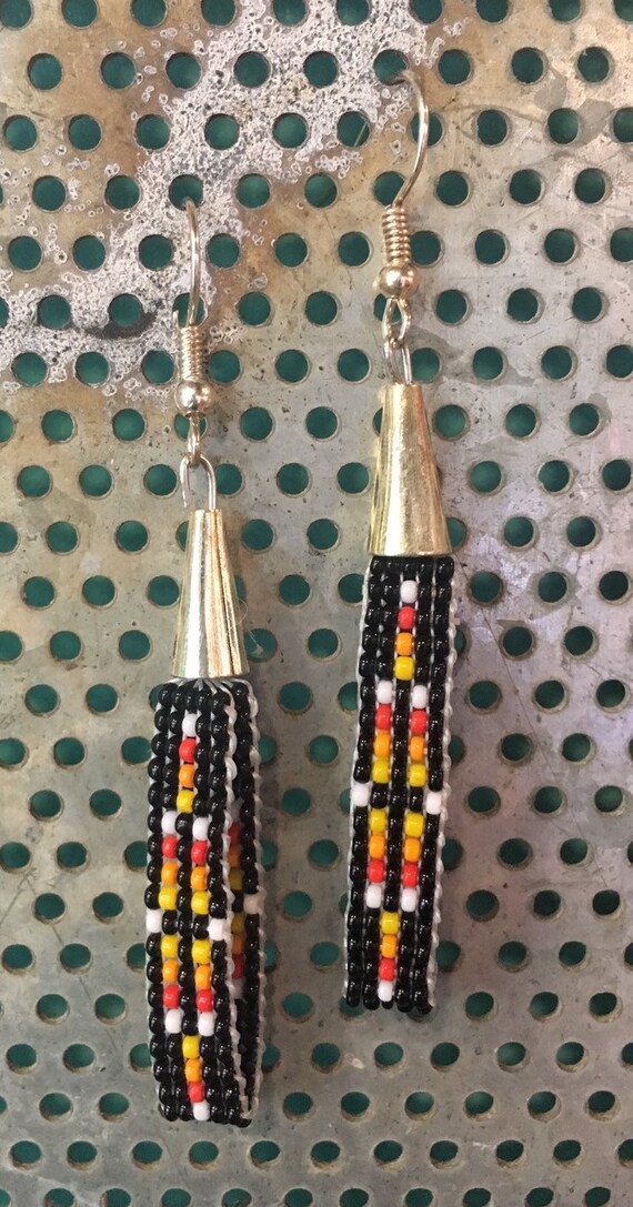 Black Loom Beaded Loop Earrings